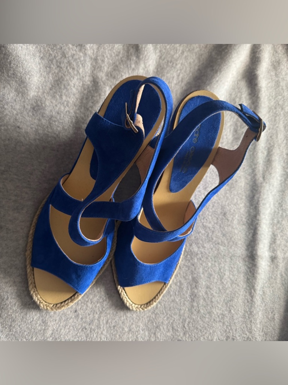 Andre Assous Blue Suede Espadrille Wedge Sandals Made in Spain 8.5